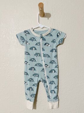 City Mouse Camper Romper 0-3 Month organic cotton short sleeve zip camping
